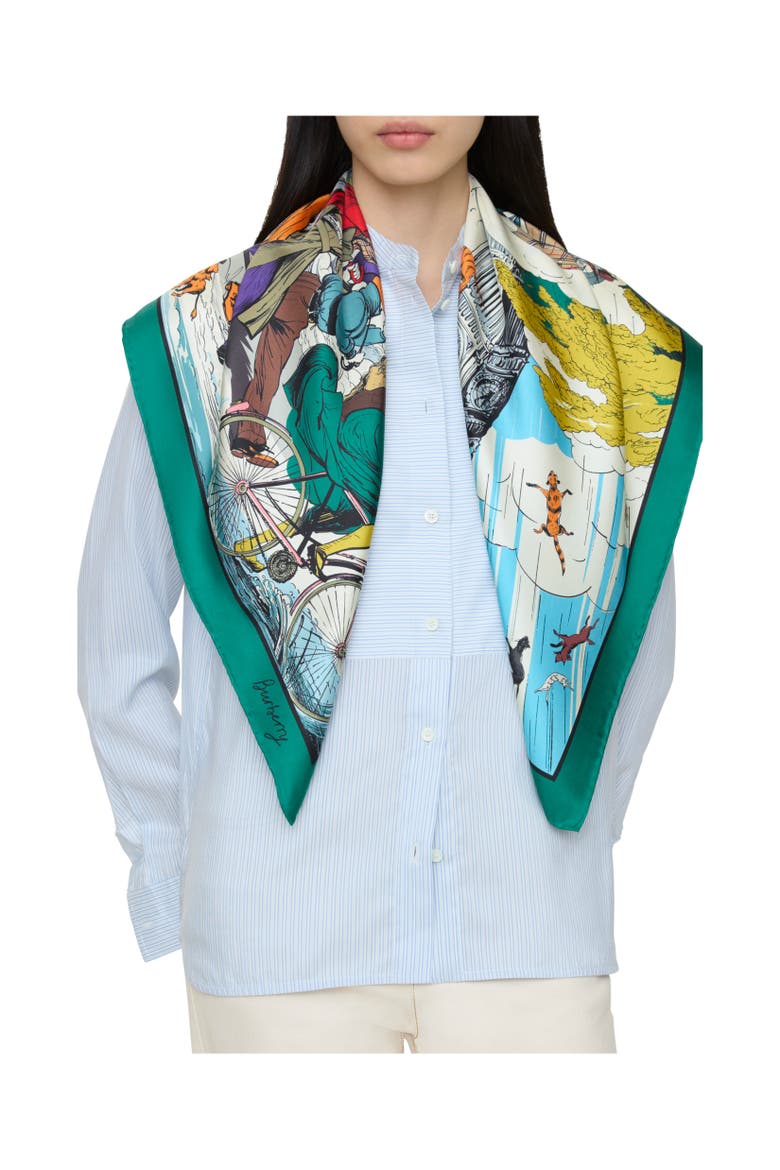 Raining Cats and Dogs  Silk Scarf, Alternate, color, Kew green