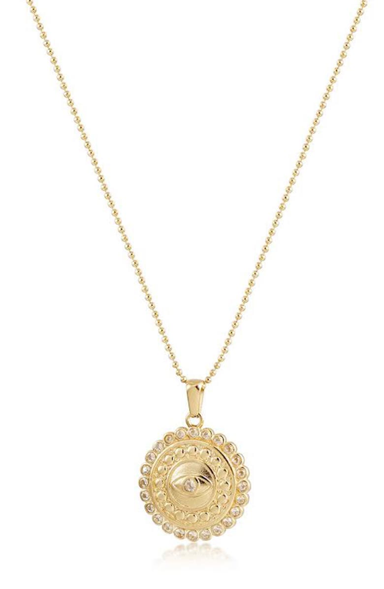 Jane Basch Designs Evil Eye Medallion Ball Chain Necklace, Main, color, Gold