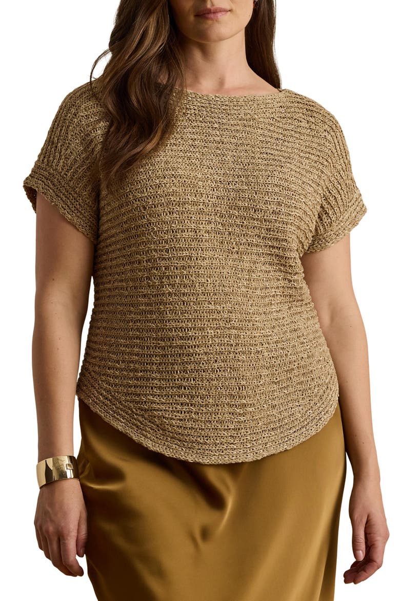 Ribbon Tape Boat Neck Top, Alternate, color, BEIGE