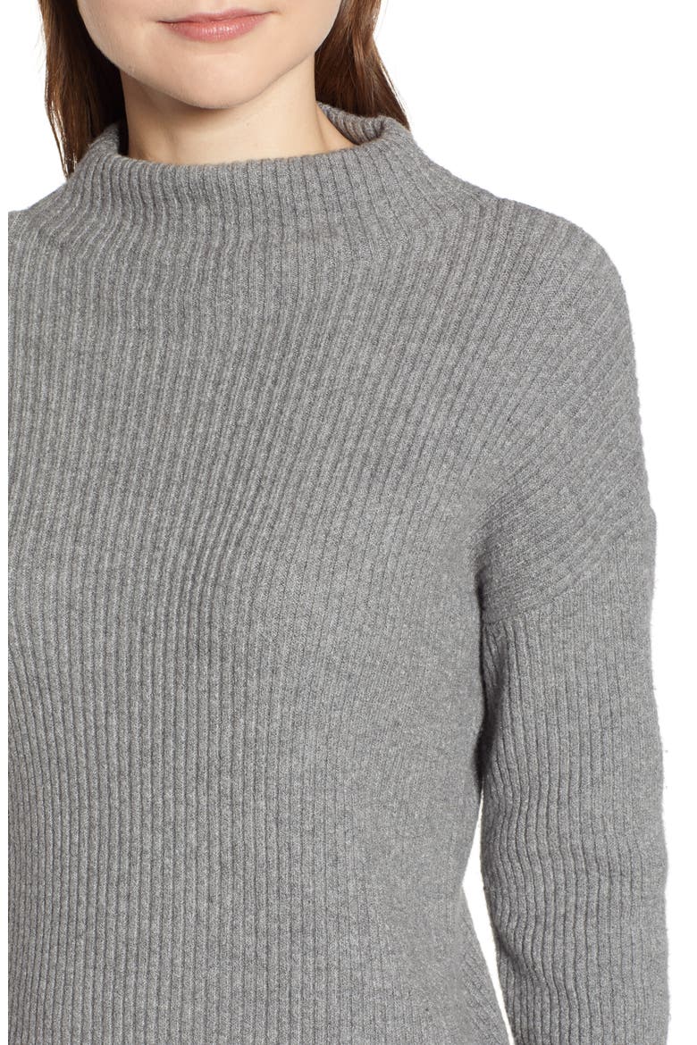 Ribbed Funnel Neck Sweater, Alternate, color, GREY CLOUDY HEATHER