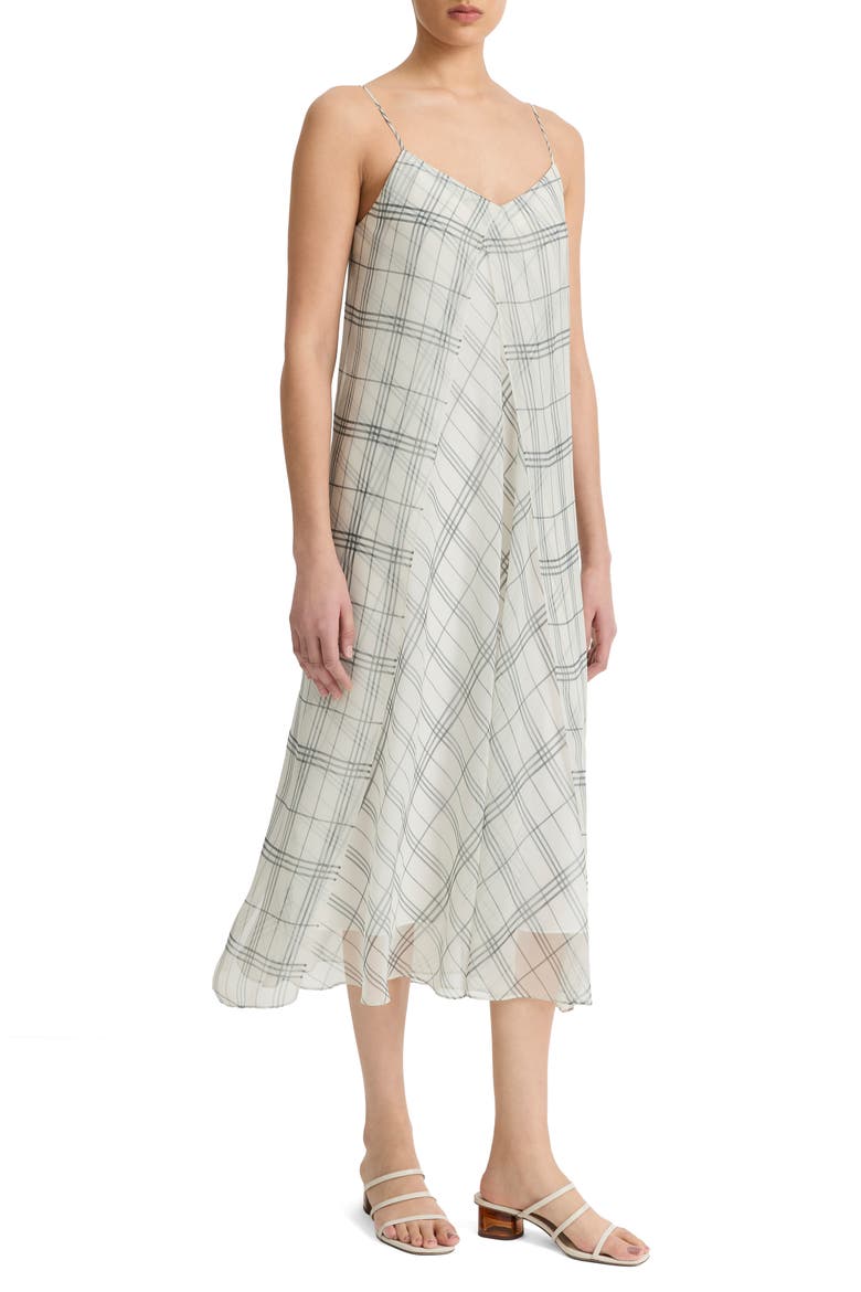 Fenced Plaid Sheer Panel Dress, Alternate, color, OFF WHITE/GREY