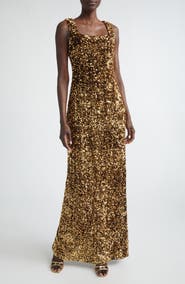 ST. JOHN Pailette Embroidered Column Gown