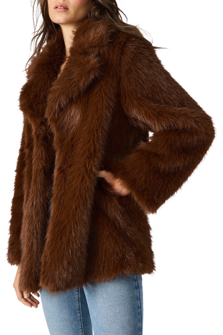 Kindra Faux Fur Coat, Alternate, color, BROWN