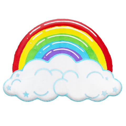 Rainbow Cloud Plush Inflatable Floor Pillow, 52X37 Inches 3+