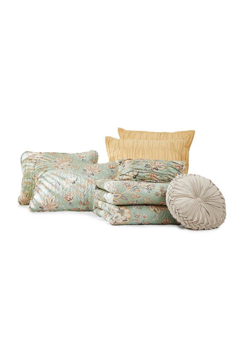 Jacobean Willow 7-Piece Oversized Quilt Bedding Set, Main, color, GREEN