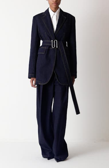 SPORTMAX Domino Monogram Buckle Belted Denim Jacket | Nordstrom SPORTMAX Domino Monogram Buckle Belted Denim Jacket | Nordstrom