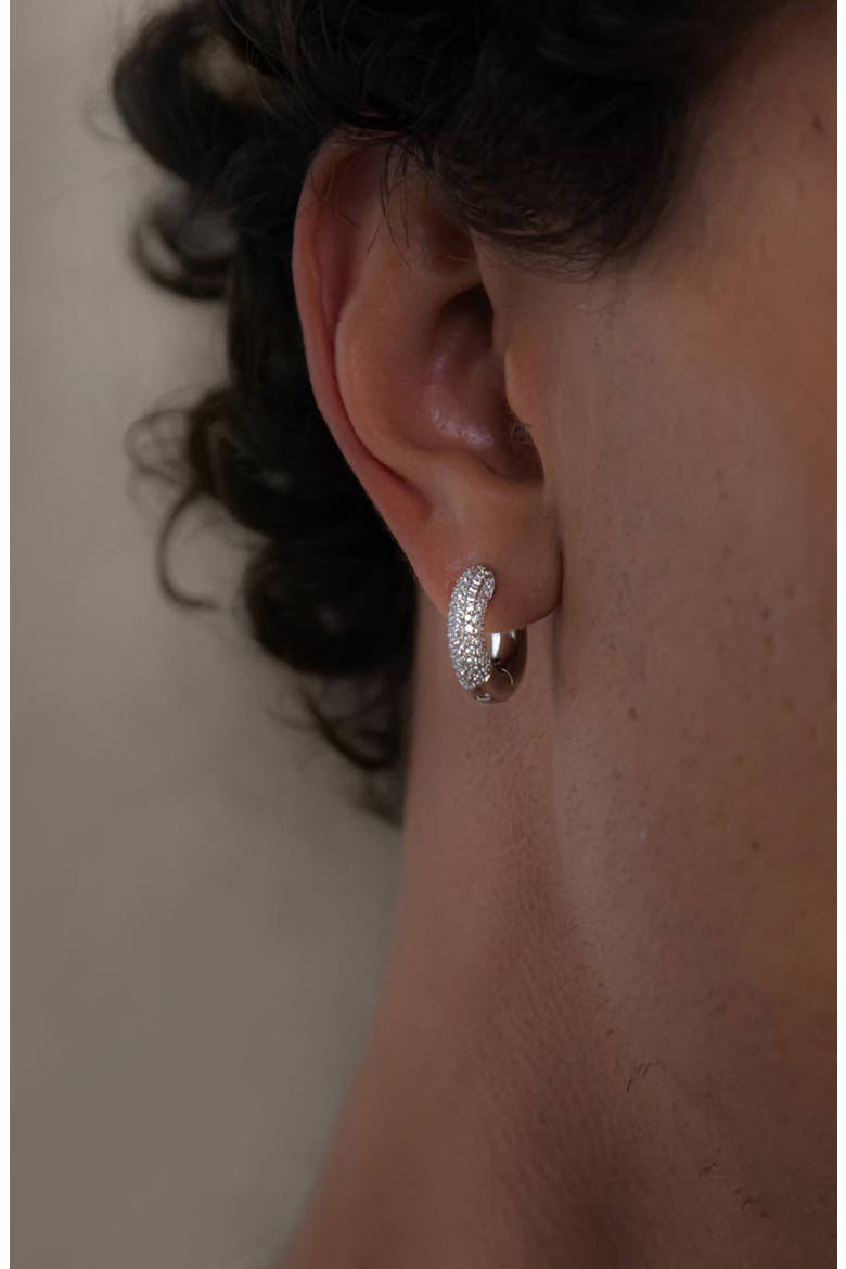 Pave Huggie Hoop In Silver, Alternate, color, Silver