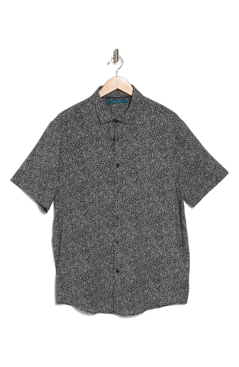Perry Ellis Scribble Print Short Sleeve Button-Up Shirt, Main, color, Black