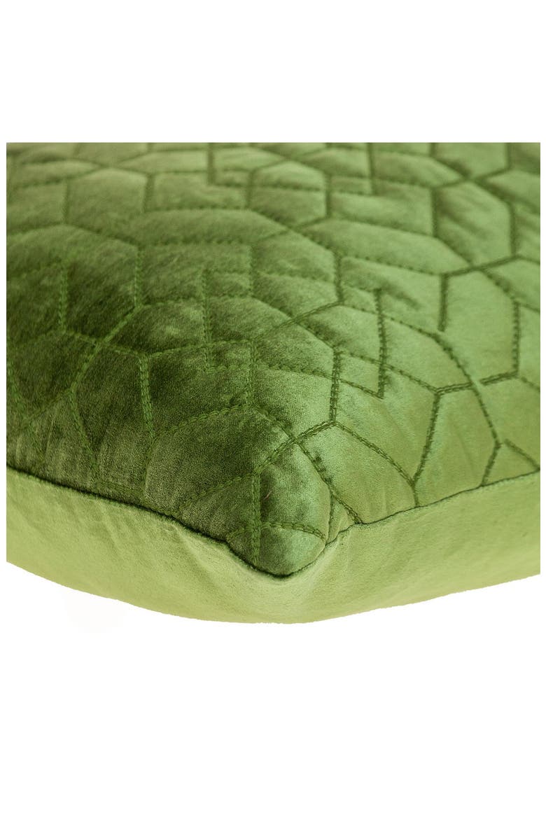 Geometric Embroidered Velvet Accent Pillow, Alternate, color, OLIVE