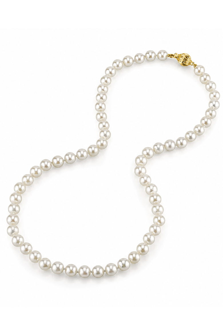 6.5-7.0mm Japanese Akoya White Pearl Necklace - AAA Quality, Main, color, Yellow Gold Clasp