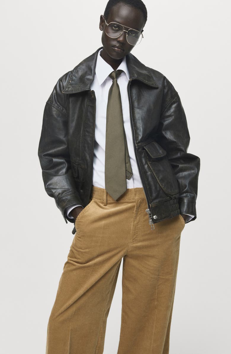 MANGO Wide Leg Corduroy Pants, Alternate, color, Ochre