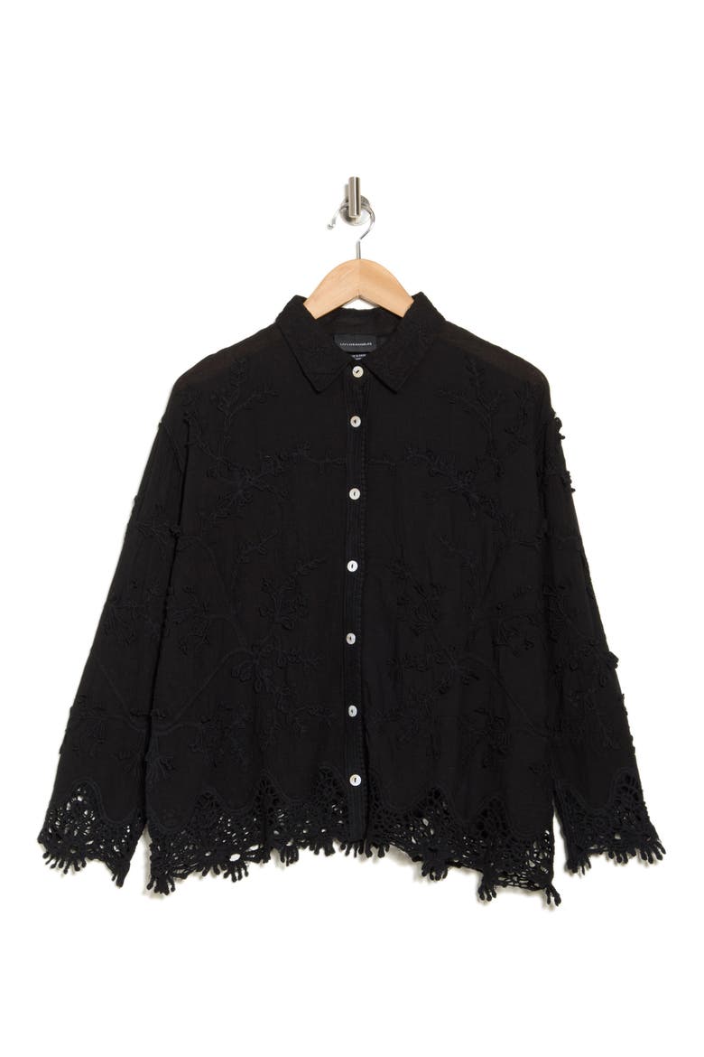 Floral Lace Button-Up Shirt, Alternate, color, BLACK