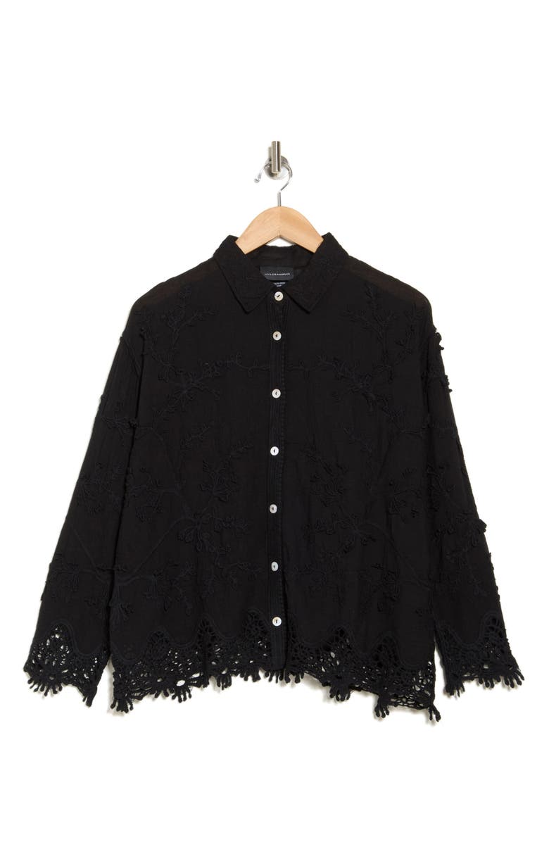 Forgotten Grace Floral Lace Button-Up Shirt, Alternate, color, Black