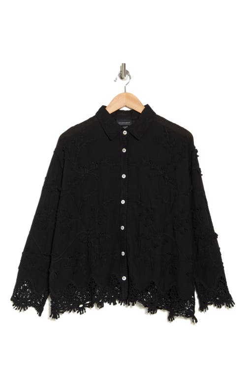 Forgotten Grace Floral Lace Button-up Shirt In Black