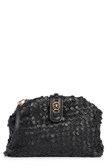 Sam Edelman Bianka Woven Leather Frame Clutch In Black