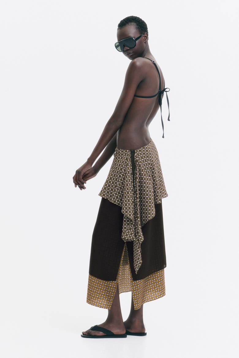 Scarf-detail Layered Skirt, Alternate, color, Dark khaki green/patterned
