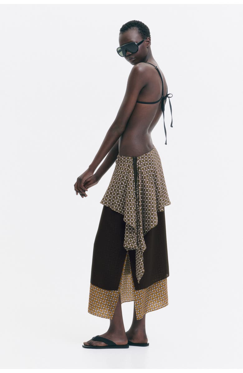 H&M Scarf-detail Layered Skirt, Alternate, color, Dark Khaki Green/Patterned