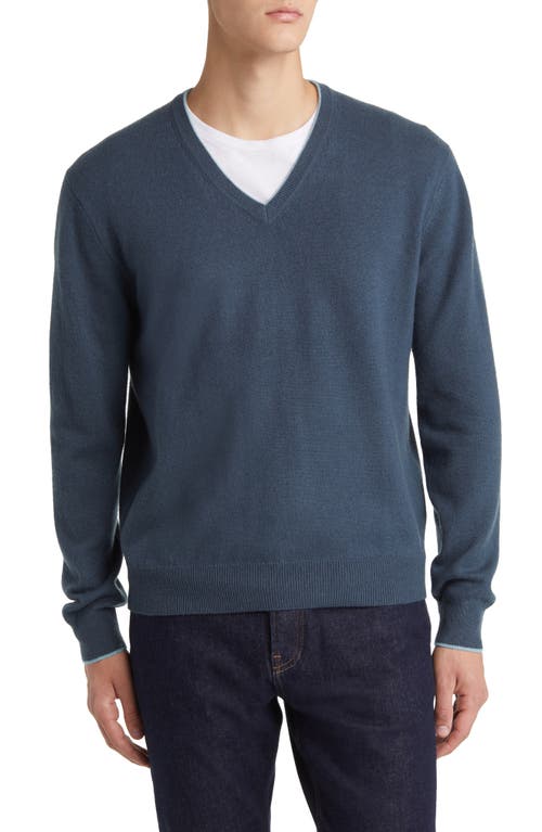 Lorenzo Uomo Tipped Merino Wool Sweater in Teal 
