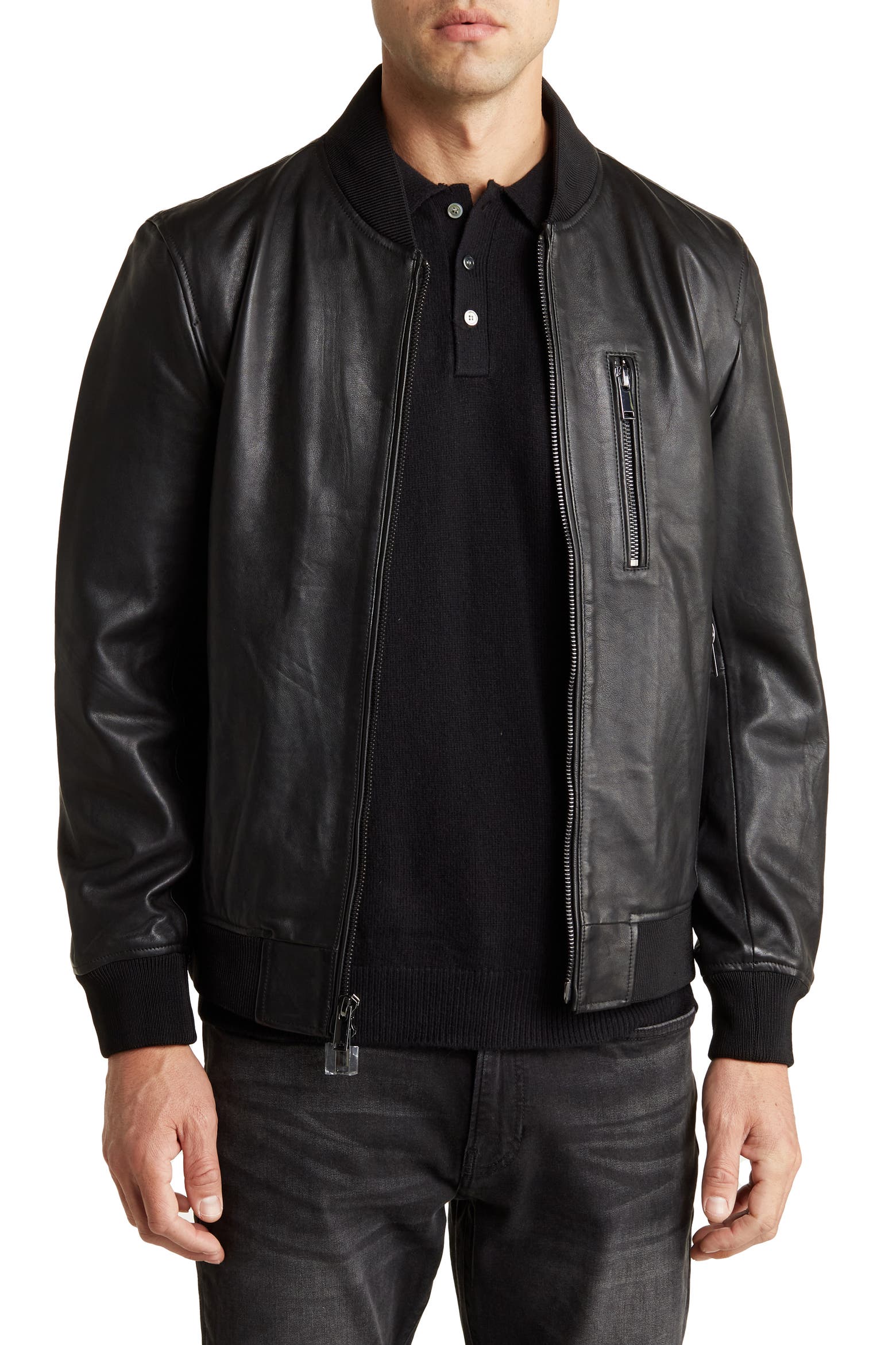 Stone Slates Rack Slate & Stone Leather Bomber Jacket (Men) | Nordstromrack