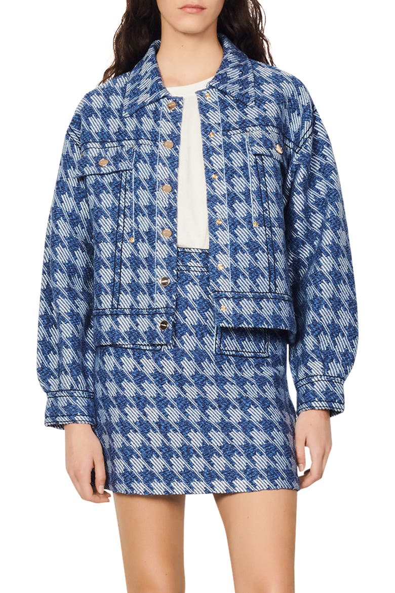 Balthazar Houndstooth Cotton Blend Jacket, Main, color, BLUE