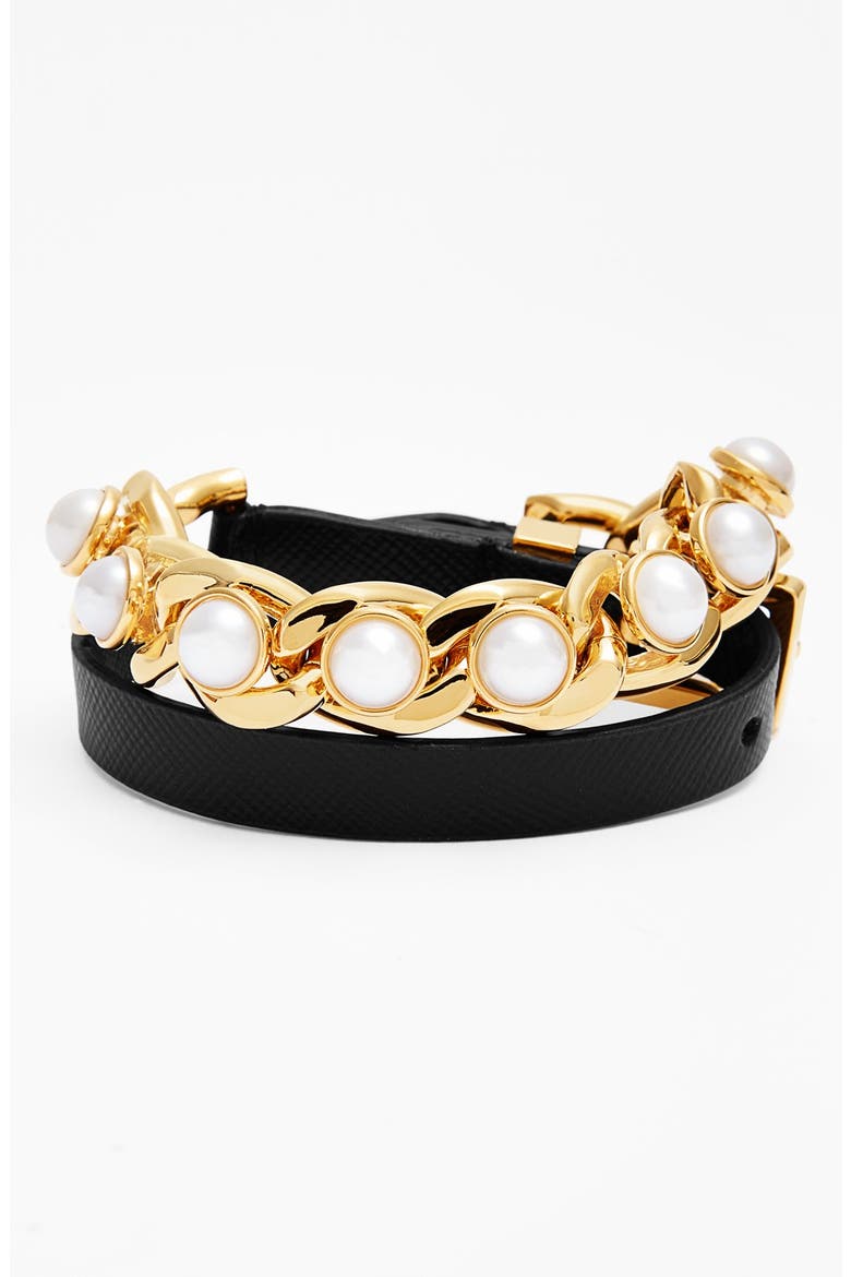 'Winchel' Leather & Chain Double Wrap Bracelet, Main, color, IVORY/ BLACK/ SHINY GOLD
