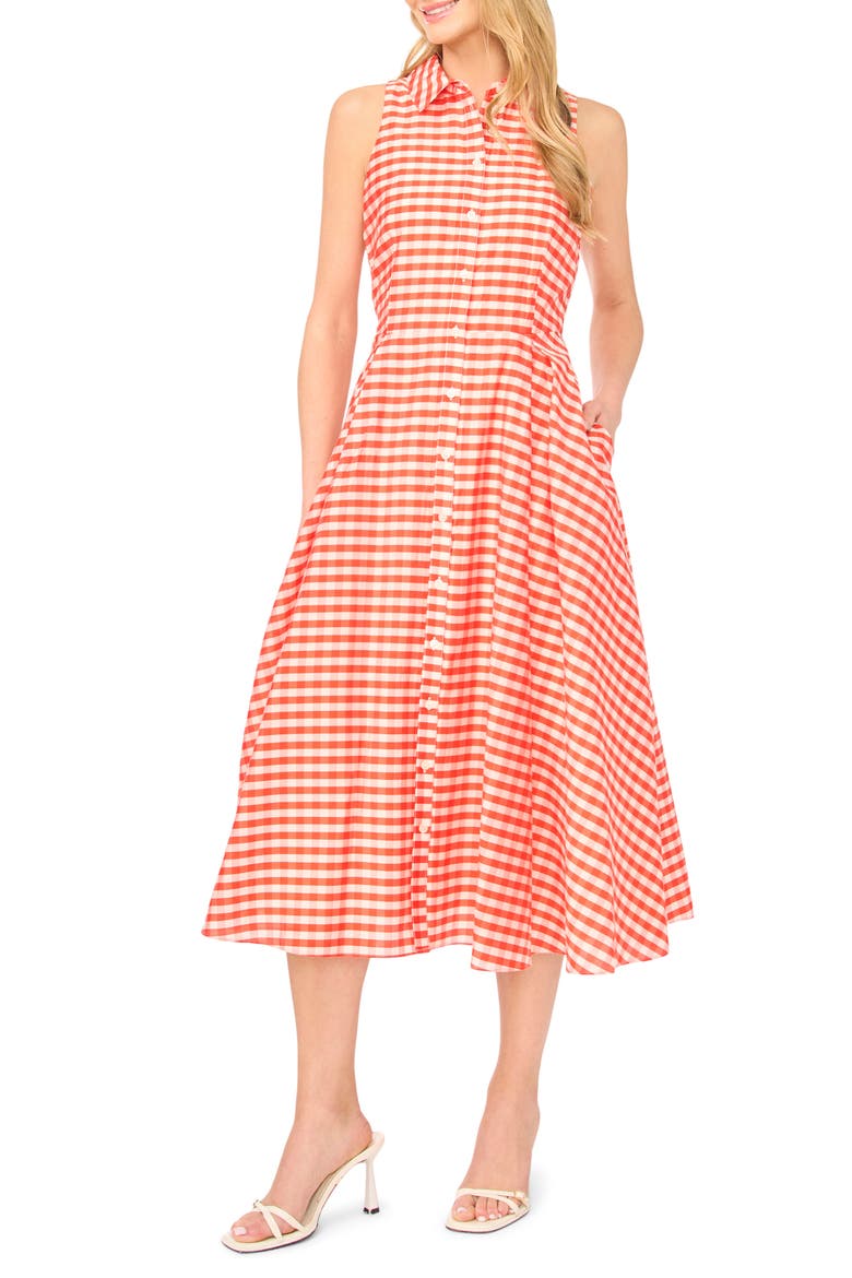 Demeter Sleeveless Gingham Midi Dress, Main, color, FIRE ORANGE