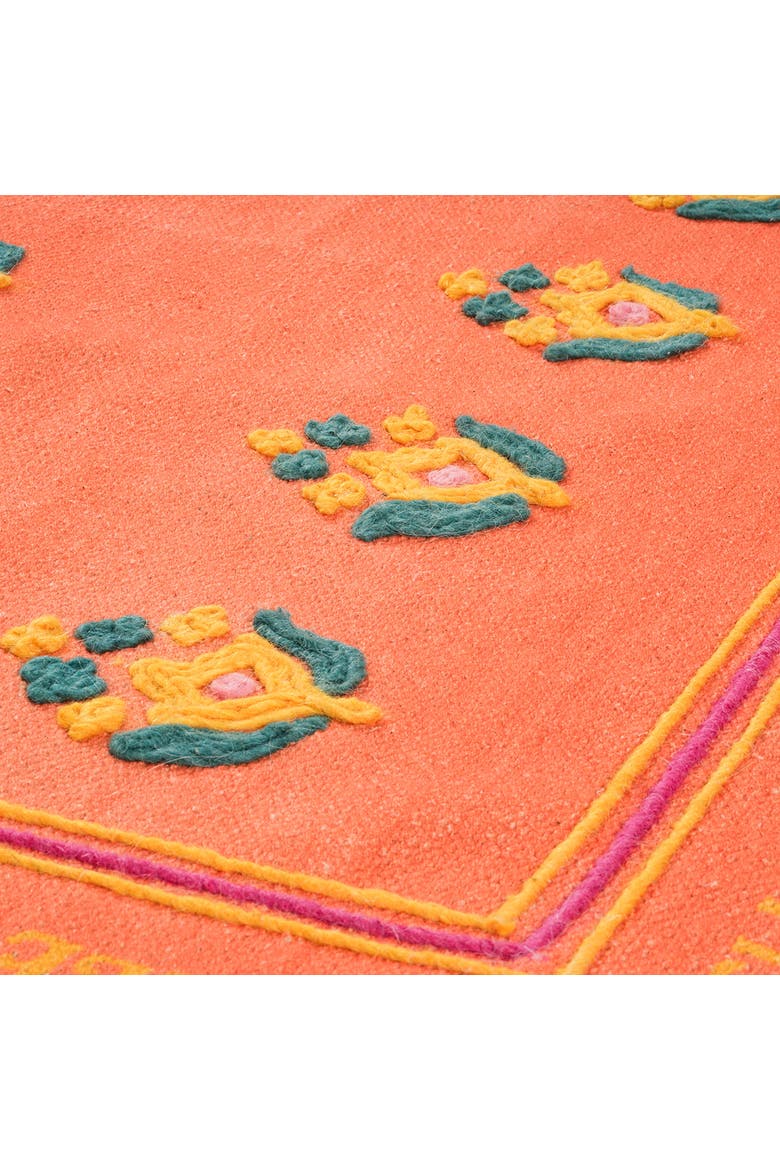 Rajna Floral Embroidery Cotton Rug Artisan Rug, Alternate, color, Orange