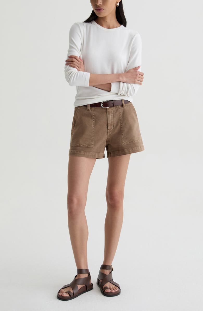 AG Analeigh High Waist Workwear Twill Shorts, Alternate, color, Sulfur Light Taupe