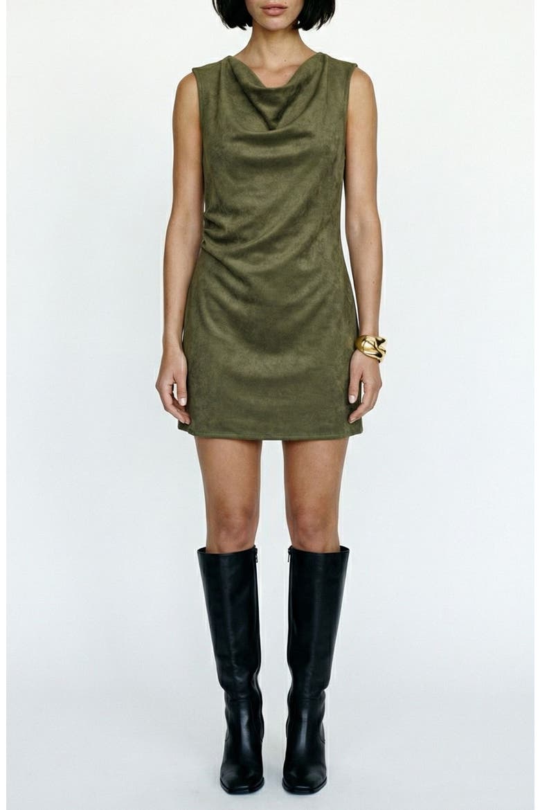 Bella Faux Suede Cowl Neck Sleeveless Shift Dress, Main, color, WINTER MOSS