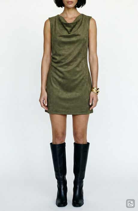 Bella Faux Suede Cowl Neck Sleeveless Shift Dress