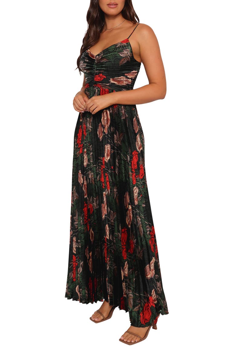 Naira Floral Pleated Maxi Dress, Alternate, color, GREEN FLORAL