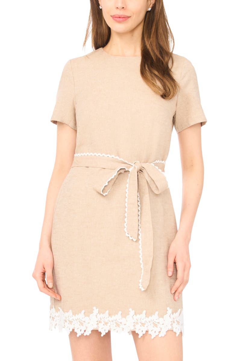 CeCe Lace Trim A-Line Minidress, Alternate, color, Toffee