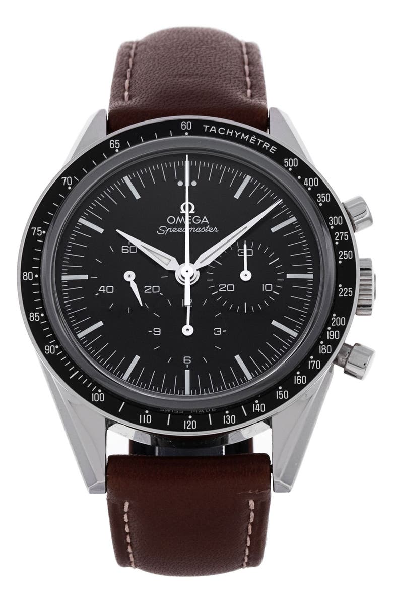 Watchfinder & Co. Omega Preowned 2020 Speedmaster Moonwatch Chronograph Leather Strap Watch, 40mm, Main, color,