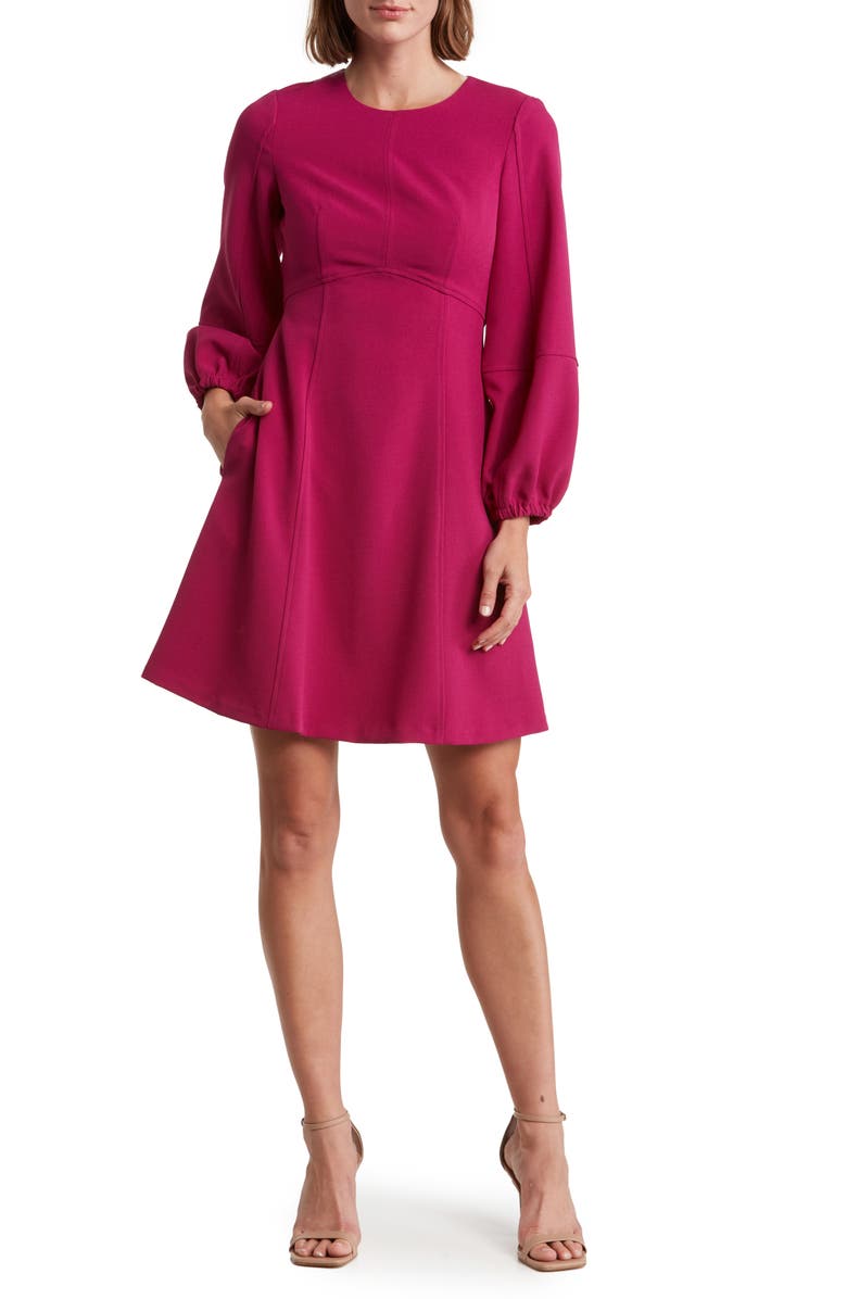 Eliza J Long Sleeve A-Line Dress, Main, color, Magenta