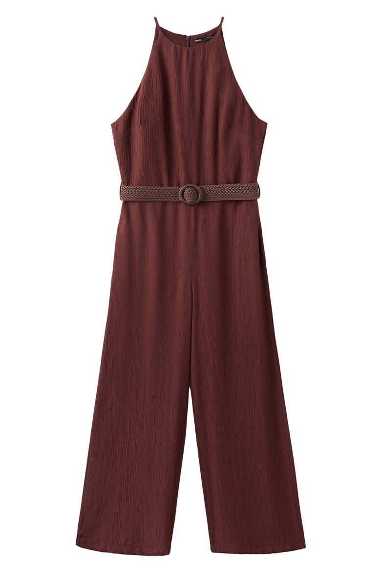 Belted Sleeveless Crop Jumpsuit, Alternate, color, MAROON
