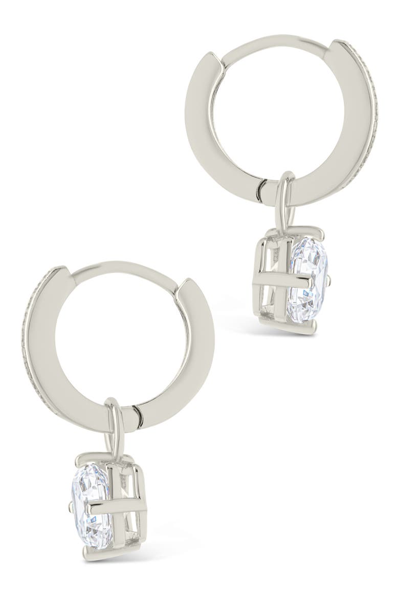 Augusta Asscher Cubic Zirconia Drop Hoop Earrings, Alternate, color, SILVER