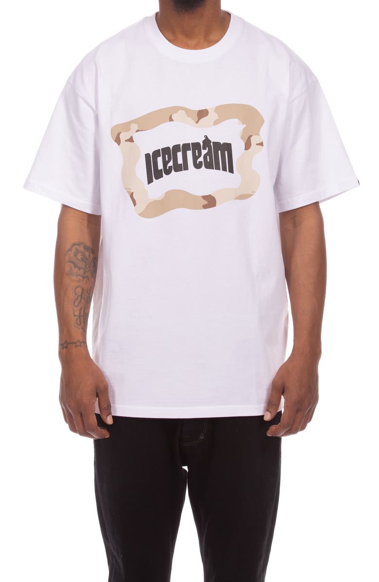 ICECREAM Taupe Cotton Graphic T-Shirt, Main, color, White