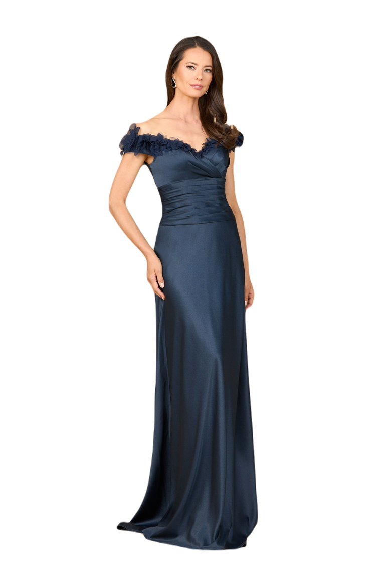 Off Shoulder Satin Gown, Main, color, Navy