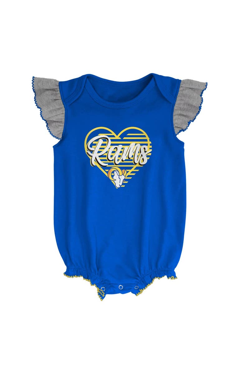 Outerstuff Girls Newborn & Infant Royal/Heathered Gray Los Angeles Rams All The Love Bodysuit Bib & Booties Set, Alternate, color, Royal