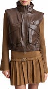 Avec Les Filles Basket Weave Faux Leather Cropped Puffer Vest