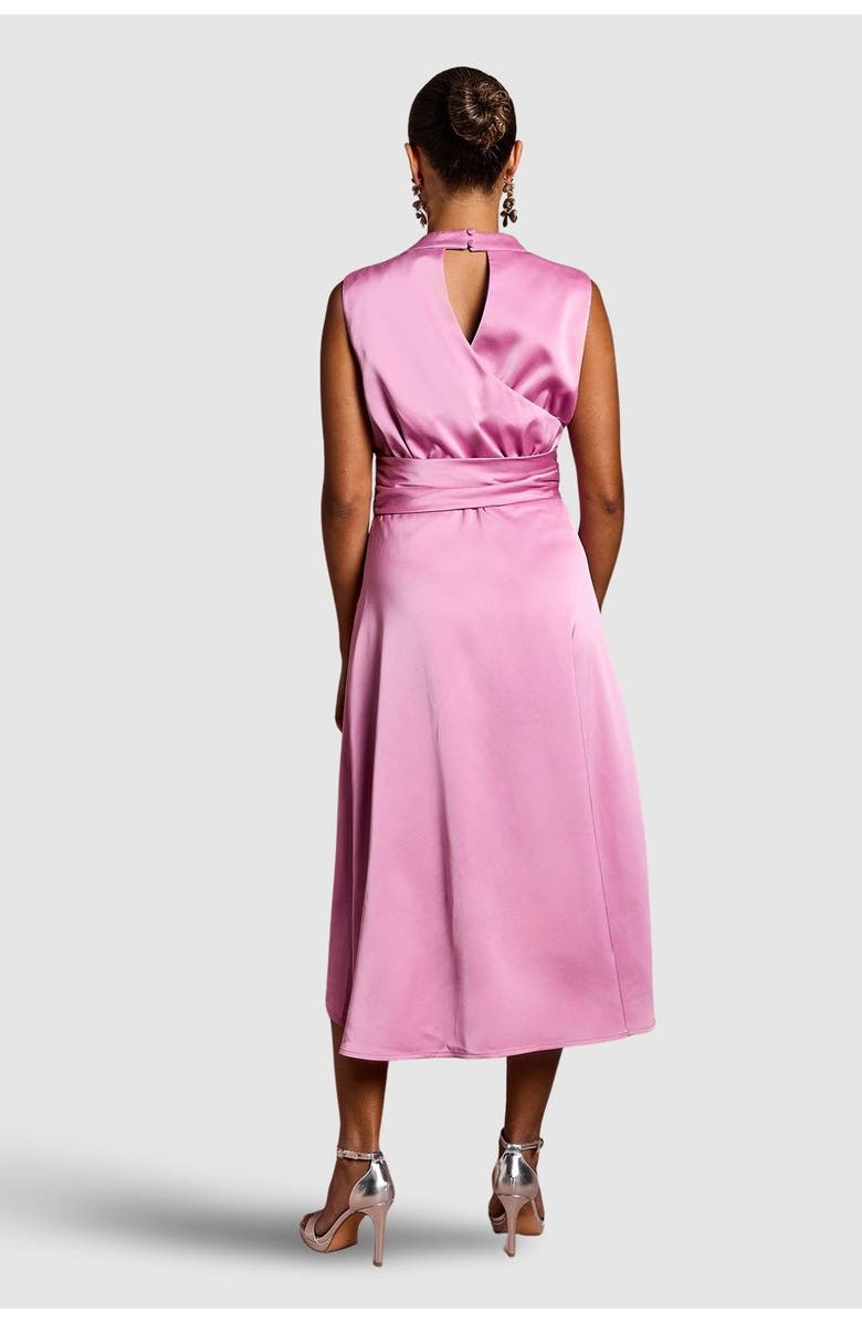 Coast Petite Satin Midi Dress With Twist Waist, Alternate, color, Pink
