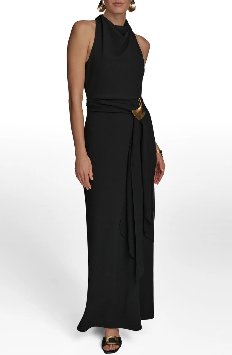 Donna Karan New York Crepe & Chiffon Mermaid Gown, Main, color, Black/ Black