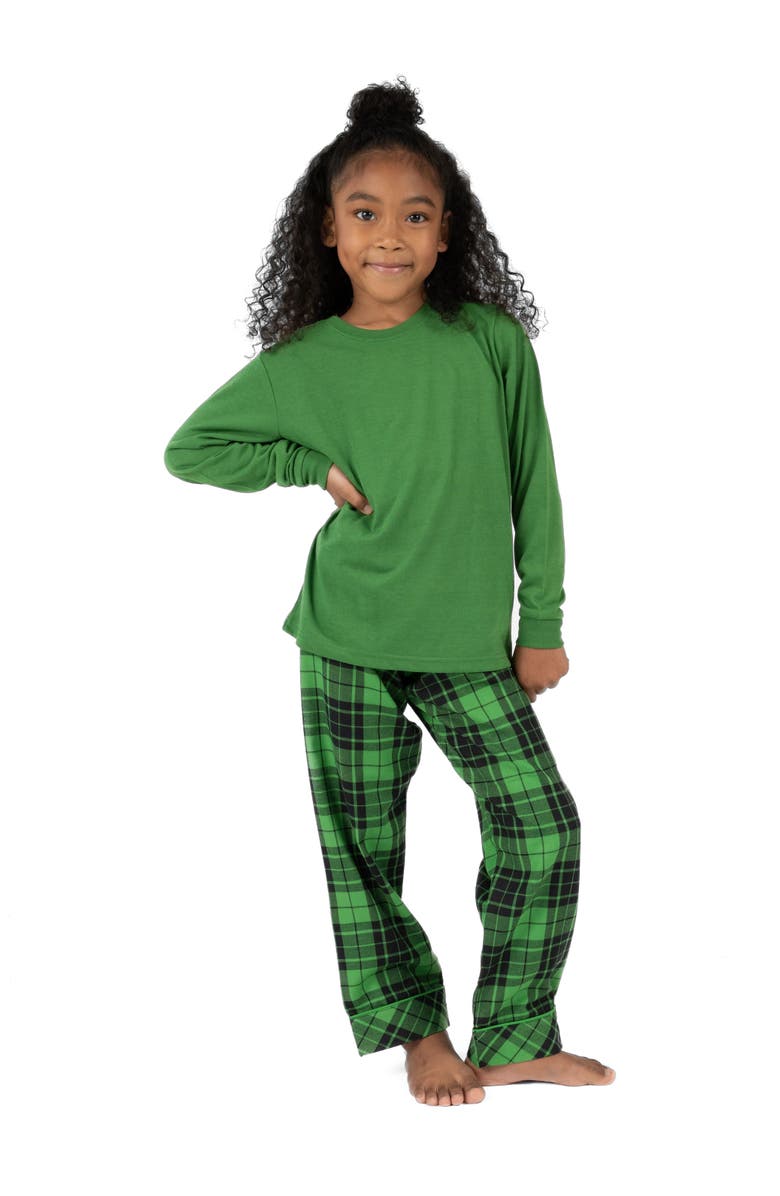 Leveret Kids Flannel Printed Holiday Pajama Set, Alternate, color, Plaid Black & Green