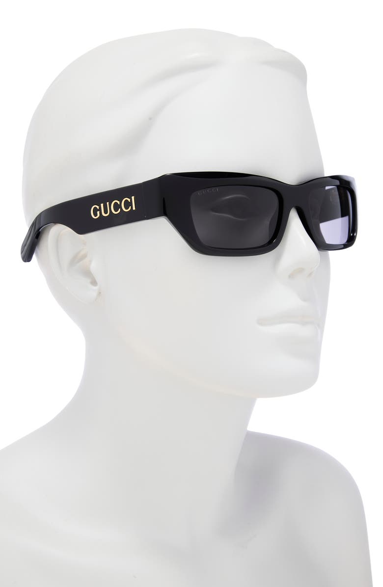 Gucci 55mm Rectangular Sunglasses, Alternate, color, Black Black Grey