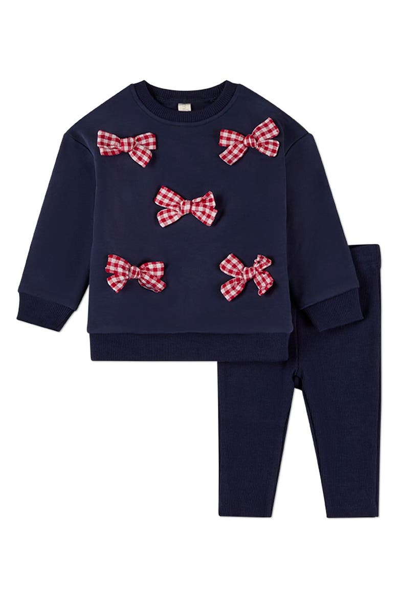 2 Piece The Gingham Bow Sweatshirt and Pants Set, Main, color, Navy-Red