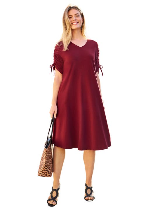 Jessica London Tie Sleeve Midi Dress In Red