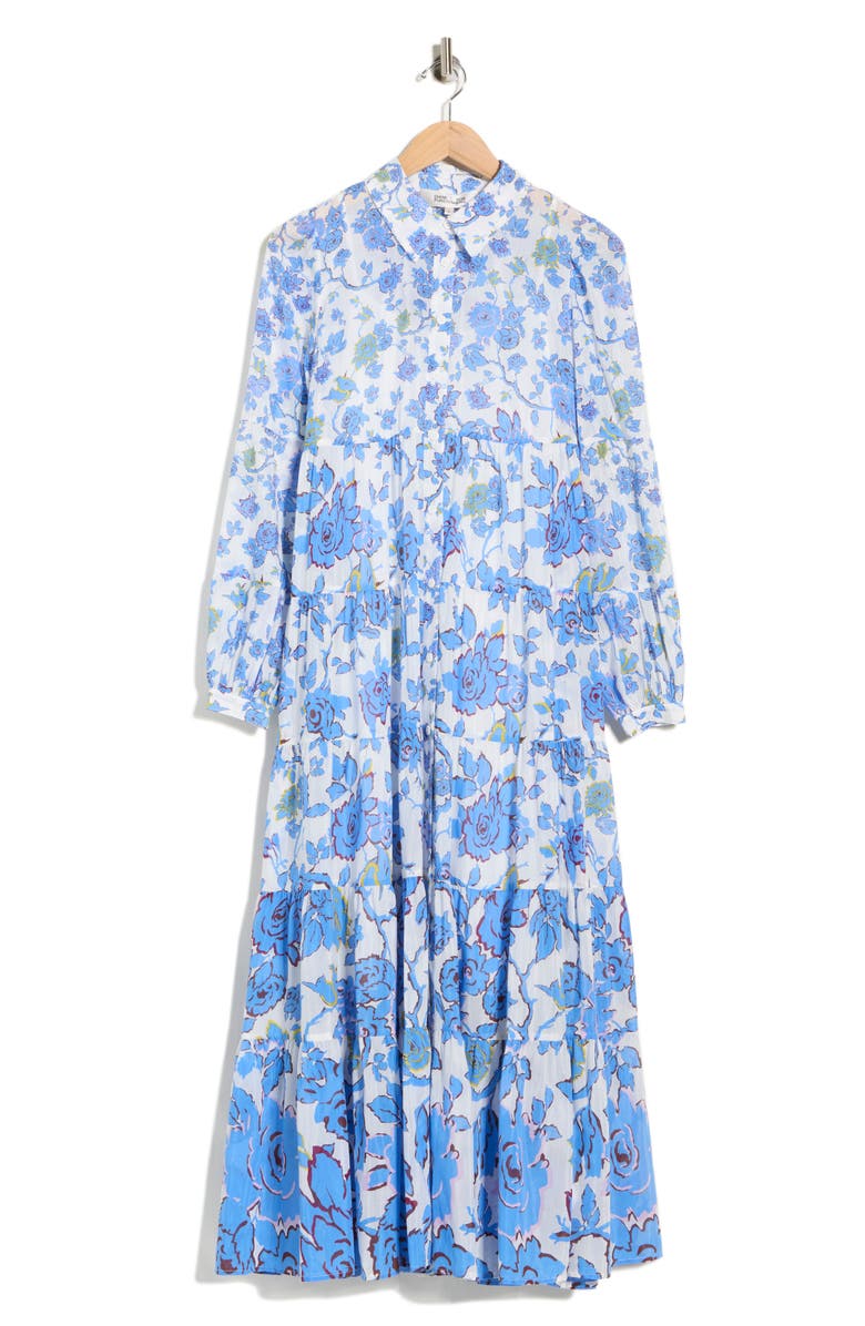 Diane von Furstenberg Kiara Floral Long Sleeve Tiered Shirtdress, Main, color, China Vine Degrade