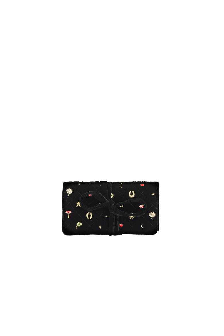 Quilted Celestial Velvet Embroidered Jewellery Roll, Main, color, Black
