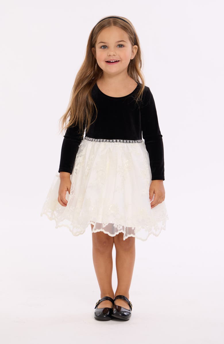 Iris & Ivy Embroidered Stretch Velvet Embroidered Party Dress, Alternate, color, Black