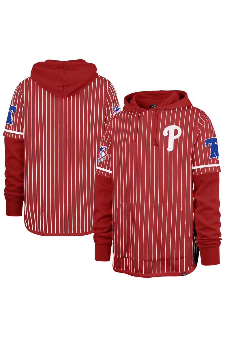Men's '47  Red Philadelphia Phillies Pinstripe Double Header Pullover Hoodie, Alternate, color, Red